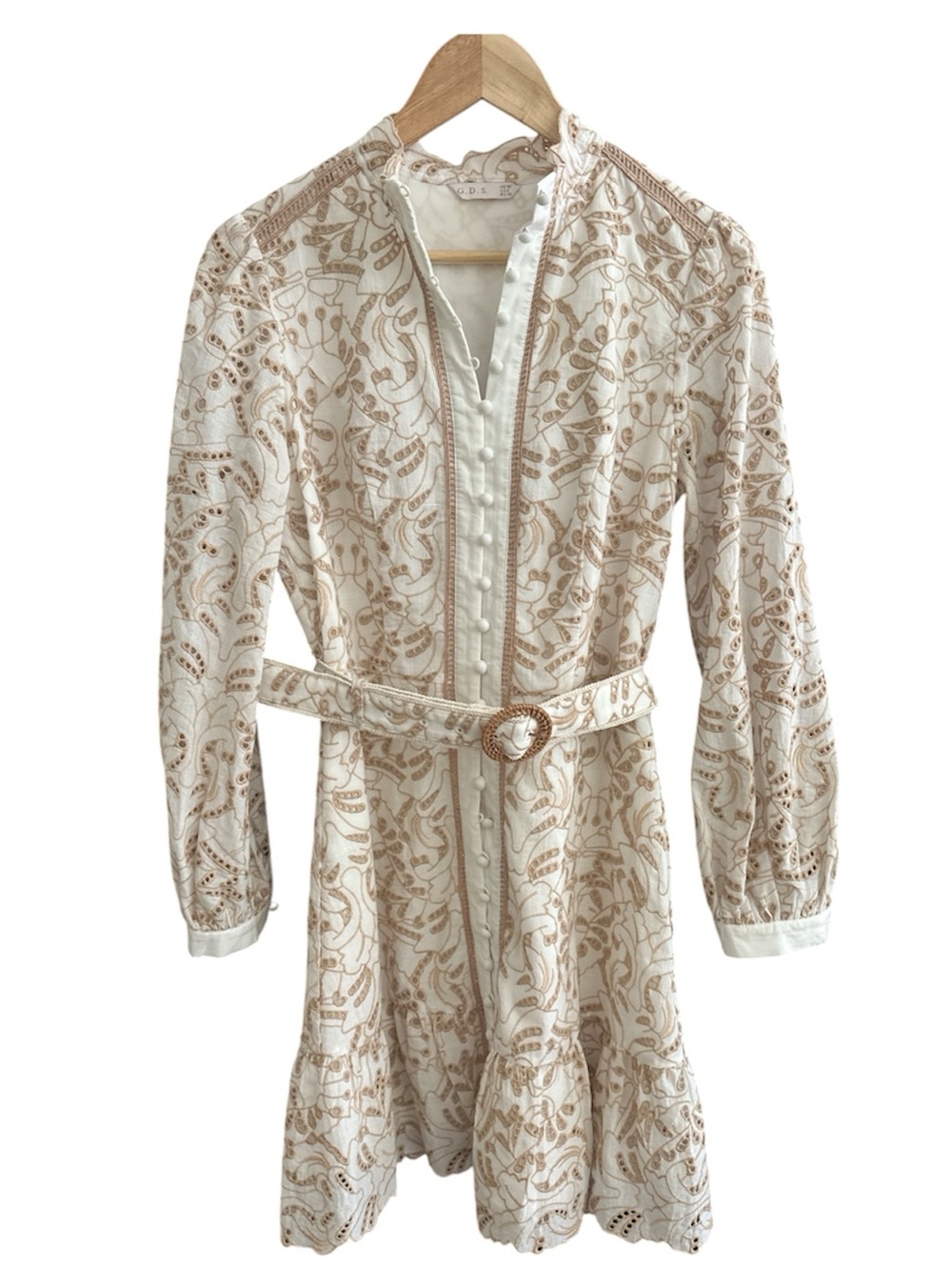 GDS Collection Naomi Dress US 6 AU10 EU38 Cream Beige Embroidered Belted